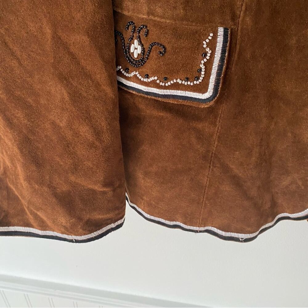 Pamela McCoy Brown Suede Western Embroidered Beaded Jacket Blazer Small Boho - Picture 4 of 10